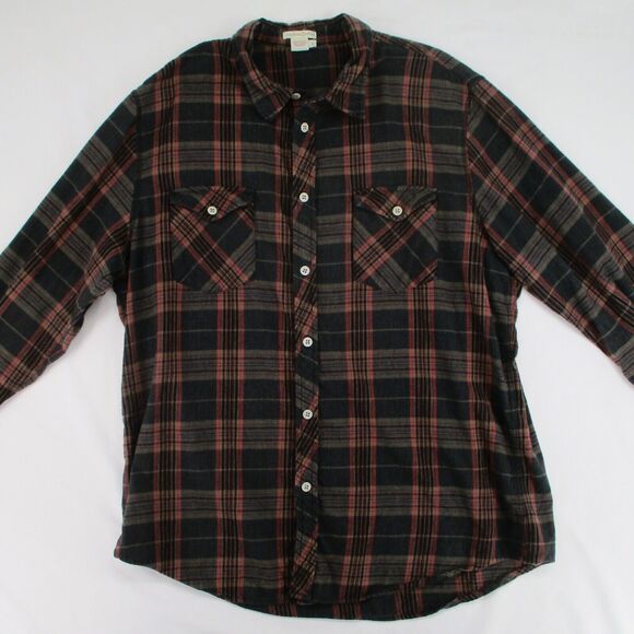 Distressed Carbon 2 Cobalt Mens L India Cotton Red Plaid Soft Flannel Shirt - Picture 4 of 7